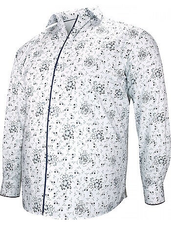 Chemise homme grande taille tissu imprimé coupe droite FIORBLU Doublissimo