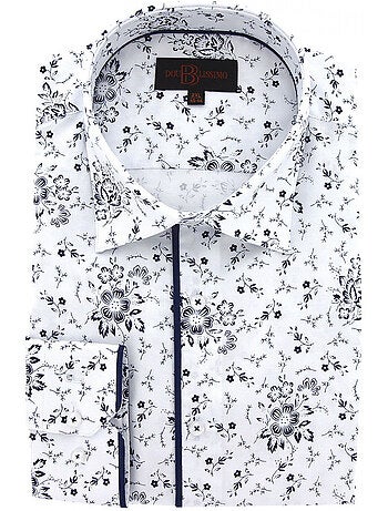 Chemise homme grande taille tissu imprimé coupe droite FIORBLU Doublissimo