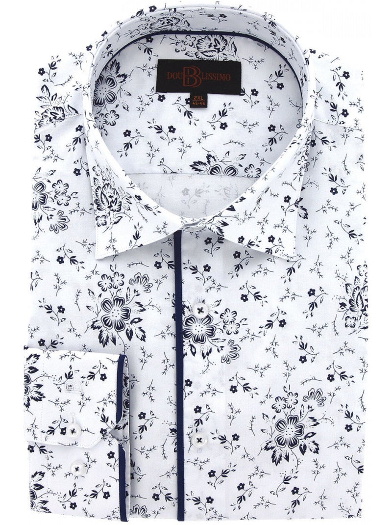 Chemise homme grande taille tissu imprimé coupe droite FIORBLU Doublissimo Blanc - Kiabi