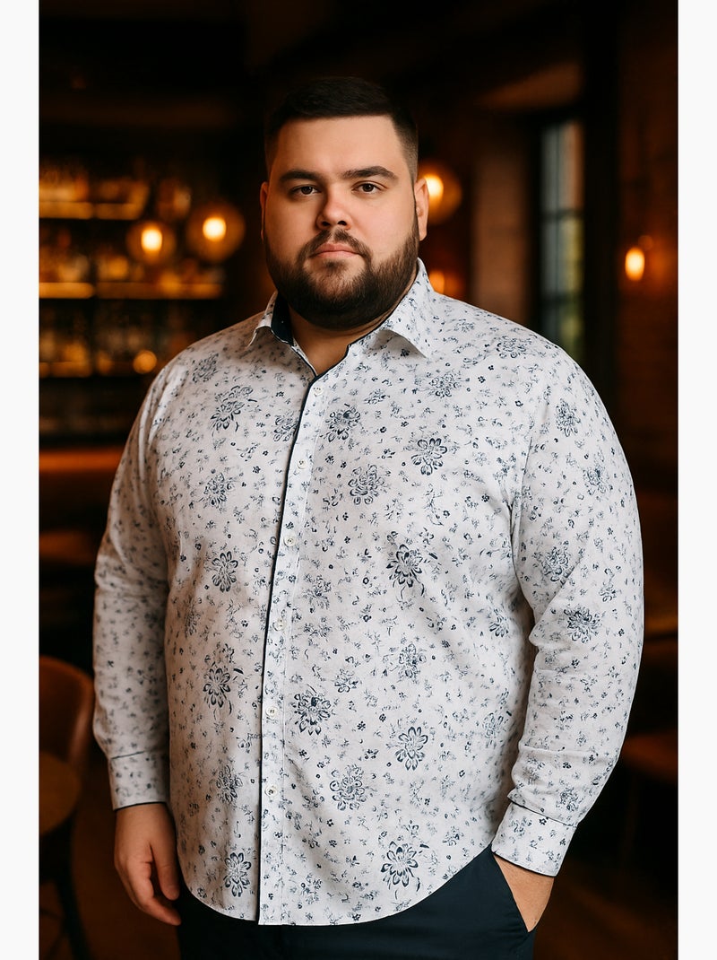 Chemise homme grande taille tissu imprimé coupe droite FIORBLU Doublissimo Blanc - Kiabi