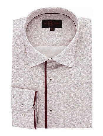 Chemise homme grande taille tissu imprimé coupe droite PAISLO Doublissimo Blanc , Rouge , 51,52 5XL