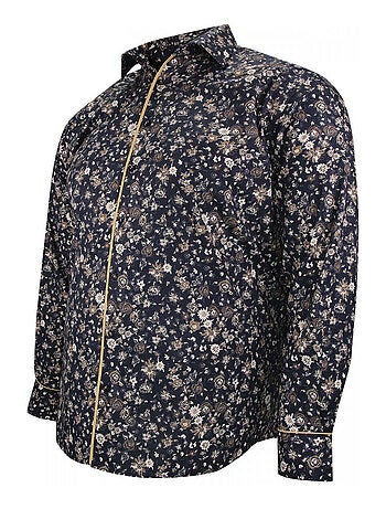 Chemise homme grande taille tissu imprimé coupe droite STAFLORE Doublissimo Beige , 47,48 3XL