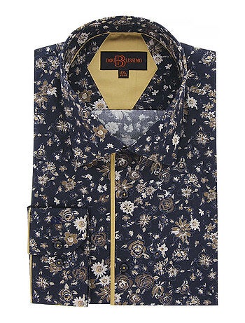 Chemise homme grande taille tissu imprimé coupe droite STAFLORE Doublissimo Beige , 47,48 3XL