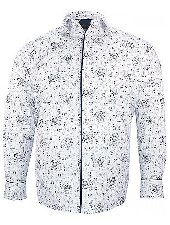 Chemise homme grande taille tissu imprimé coupe droite STAFLORE Doublissimo Beige , 47,48 3XL