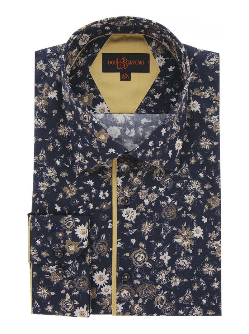 Chemise homme grande taille tissu imprimé coupe droite STAFLORE Doublissimo Bleu , 45,46 2XL Bleu - Kiabi