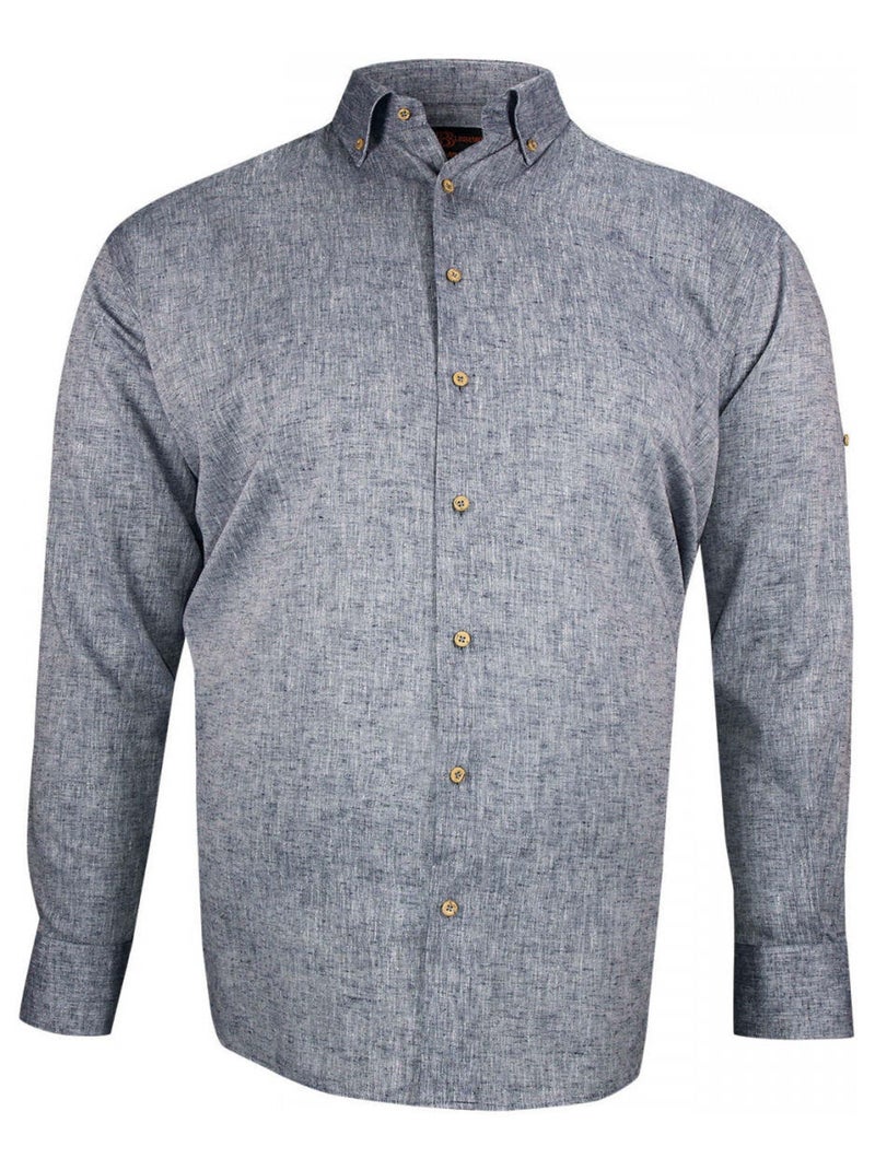 Chemise homme grande taille tissu lin et coton coupe droite COTOLINO Doublissimo Bleu , 47,48 3XL Bleu - Kiabi