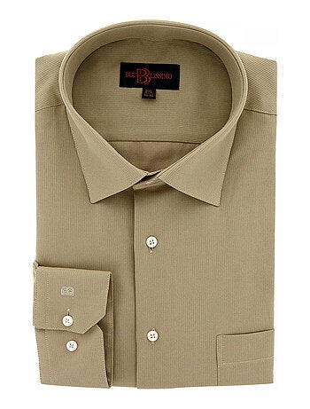 Chemise homme grande taille tissu premium à rayures coupe droite AUTUN Doublissimo Beige , 45,46 2XL