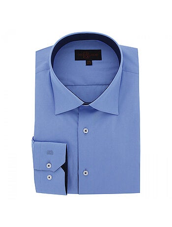 Chemise homme grande taille tissu uni coupe droite CLASSOPO Doublissimo Bleu , 45,46 2XL