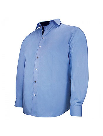 Chemise homme grande taille tissu uni coupe droite CLASSOPO Doublissimo Bleu , 45,46 2XL