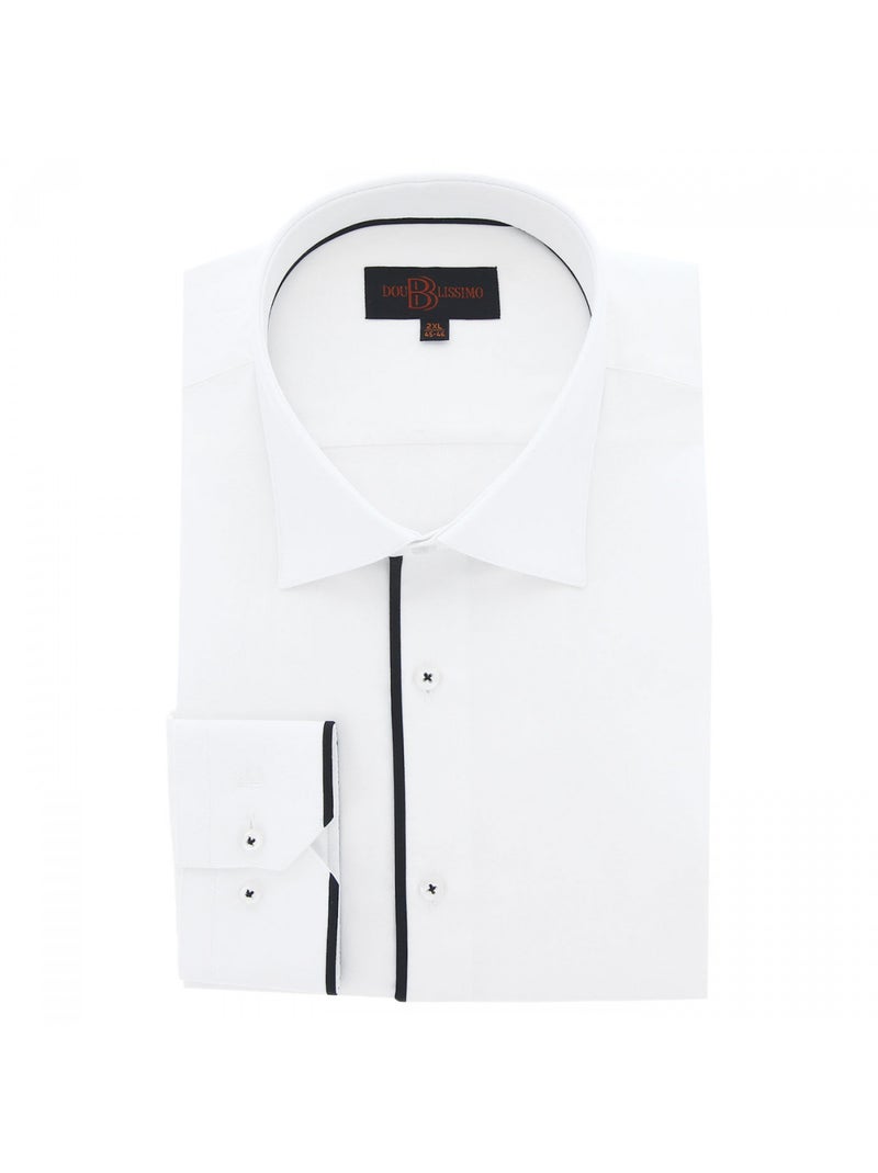 Chemise homme grande taille tissu uni et galon coupe droite BORNERO Doublissimo Blanc , 45,46 2XL Blanc - Kiabi