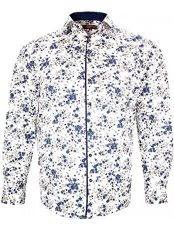Chemise homme grande taille tissus à motifs coupe droite FLOREALE Doublissimo Blanc , 49,50 4XL