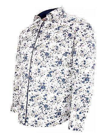 Chemise homme grande taille tissus à motifs coupe droite FLOREALE Doublissimo Blanc , 49,50 4XL
