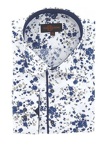 Chemise homme grande taille tissus à motifs coupe droite FLOREALE Doublissimo Blanc , 49,50 4XL