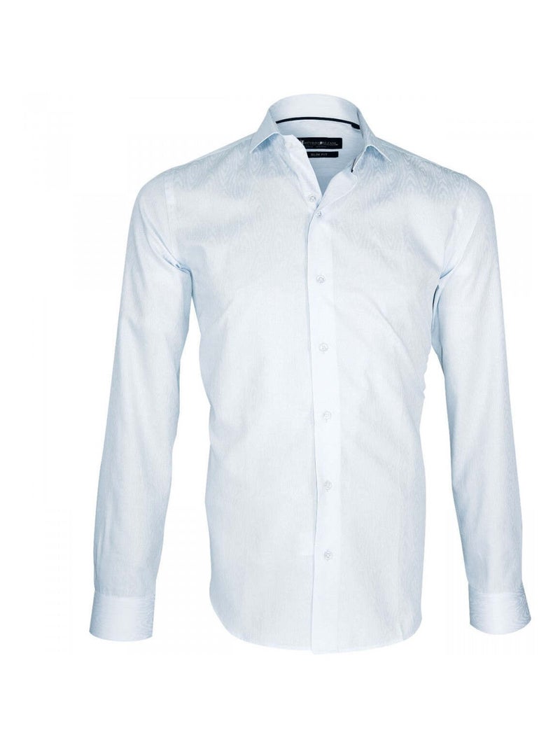 Chemise homme à col classique en tissu fil à fil 100 % coton coupe régulière