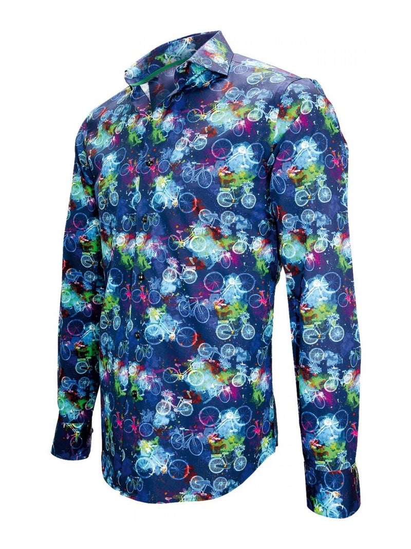 Chemise homme imprimée coupe cintrée BICYCLE Andrew Mac Allister Bleu - Kiabi