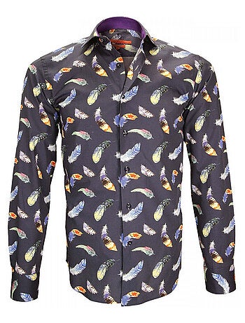 Chemise homme imprimée coupe cintrée FEATHER Andrew Mac Allister Blanc , Bleu , 38