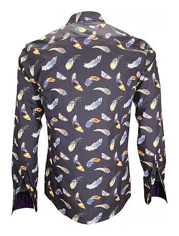 Chemise homme imprimée coupe cintrée FEATHER Andrew Mac Allister Blanc , Bleu , 38