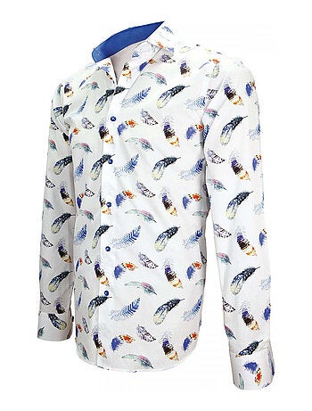 Chemise homme imprimée coupe cintrée FEATHER Andrew Mac Allister Blanc , Bleu , 38