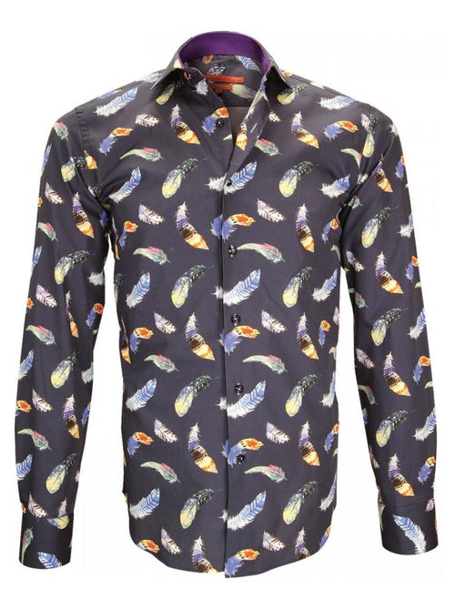 Chemise homme imprimée coupe cintrée FEATHER Andrew Mac Allister Blanc , Bleu , 38 - Kiabi