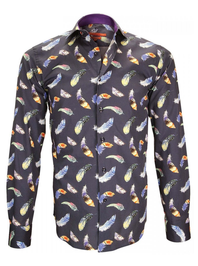 Chemise homme imprimée coupe cintrée FEATHER Andrew Mac Allister Blanc , Bleu , 38 Blanc Bleu - Kiabi