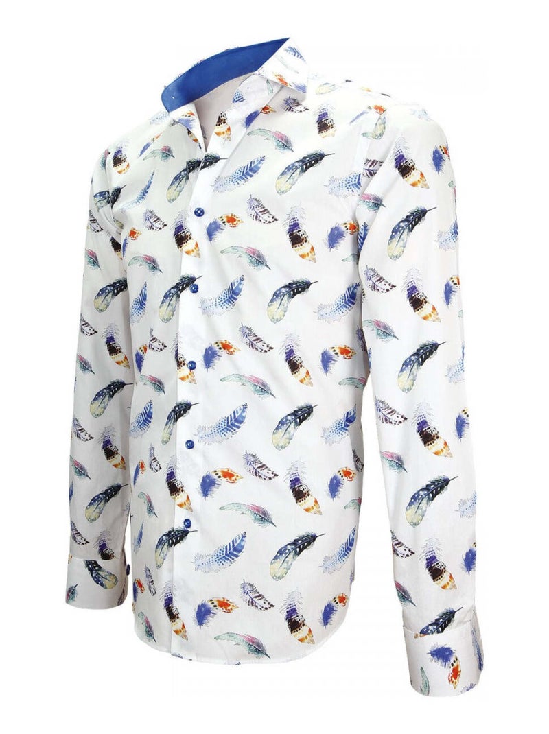 Chemise homme imprimée coupe cintrée FEATHER Andrew Mac Allister Blanc , Bleu , 38 Blanc Bleu - Kiabi