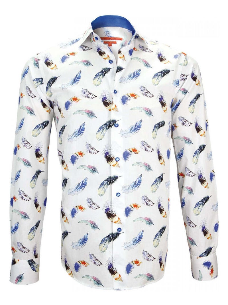 Chemise homme imprimée coupe cintrée FEATHER Andrew Mac Allister Blanc Bleu - Kiabi