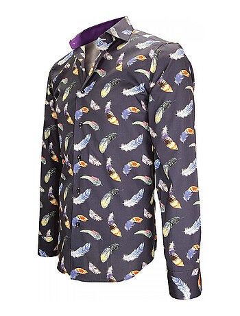 Chemise homme imprimée coupe cintrée FEATHER Andrew Mac Allister Blanc , Bleu , 38