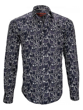 Chemise homme imprimée coupe cintrée MONSTER Andrew Mac Allister Bleu , 39