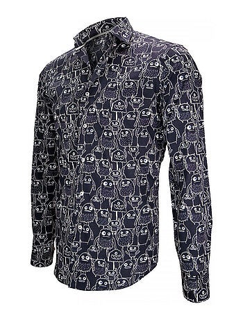 Chemise homme imprimée coupe cintrée MONSTER Andrew Mac Allister Bleu , 39