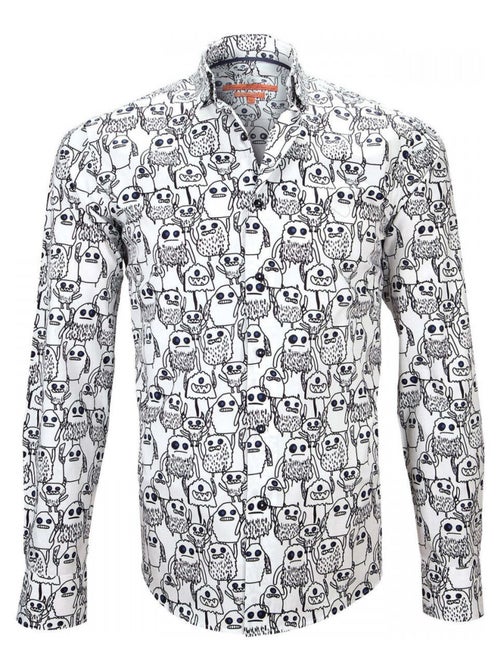 Chemise homme imprimée coupe cintrée MONSTER Andrew Mac Allister Blanc , 41 - Kiabi
