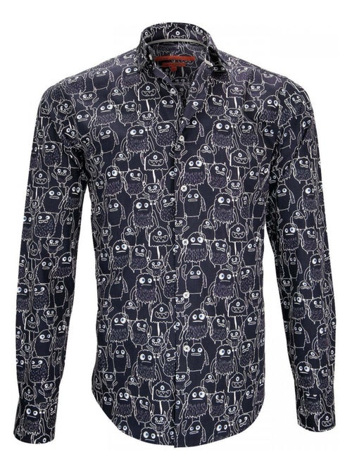 Chemise homme imprimée coupe cintrée MONSTER Andrew Mac Allister Bleu , 39 - Kiabi