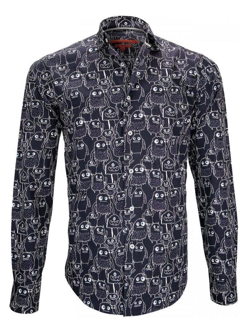 Chemise homme imprimée coupe cintrée MONSTER Andrew Mac Allister Bleu , 39 Bleu - Kiabi