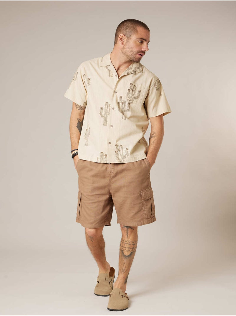 Chemise homme manches courtes 100% coton 'deeluxe' Beige clair - Kiabi
