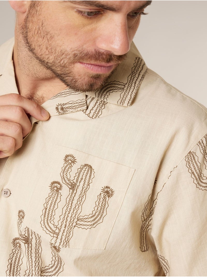Chemise homme manches courtes 100% coton 'deeluxe' Beige clair - Kiabi