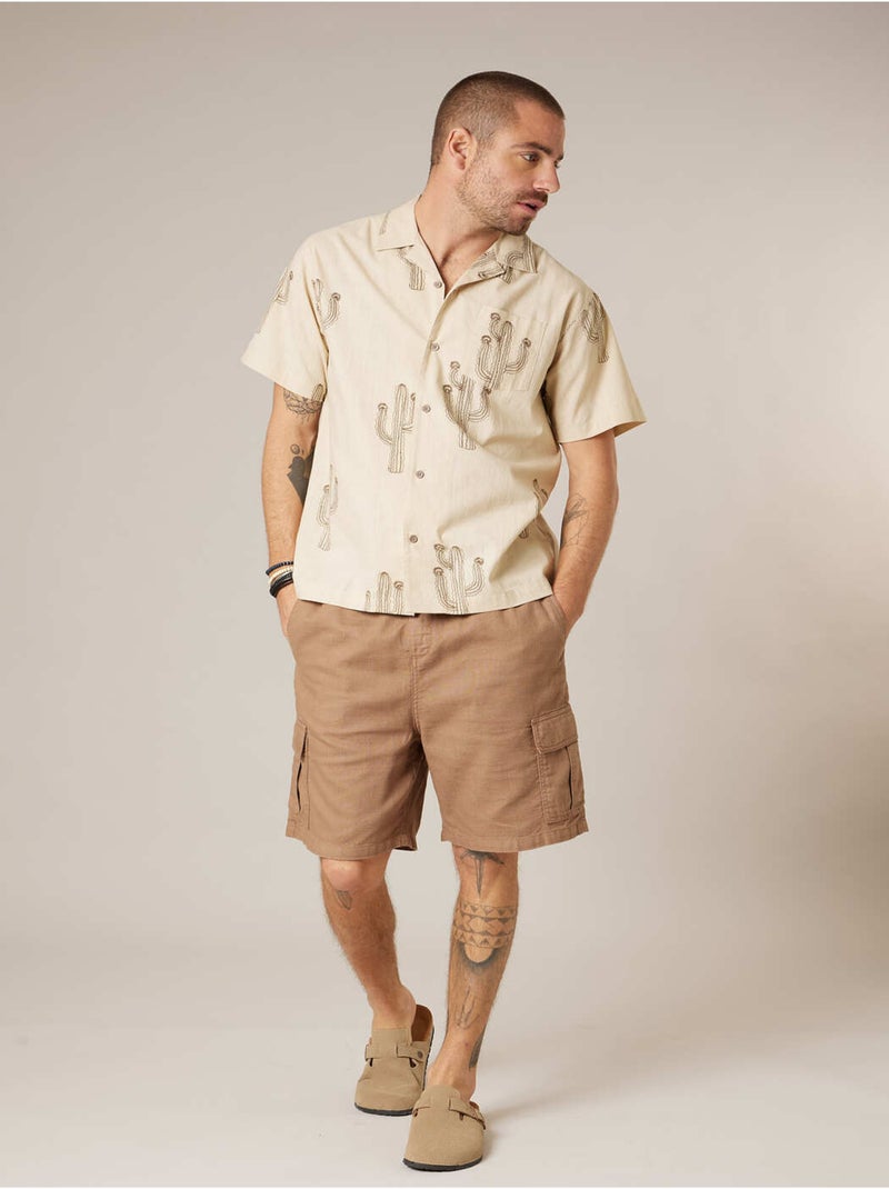 Chemise homme manches courtes 100% coton 'Deeluxe' Beige coquille - Kiabi