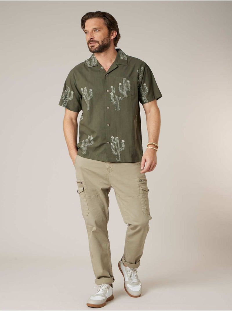 Chemise homme manches courtes 100% coton 'Deeluxe' Kaki - Kiabi