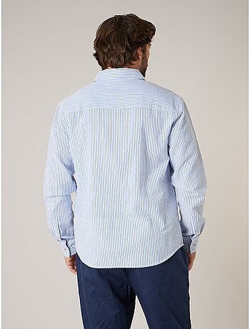 Chemise homme manches courtes en coton seersucker rayé 'Deeluxe'