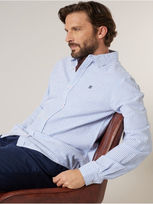 Chemise homme manches courtes en coton seersucker rayé 'Deeluxe' - Kiabi