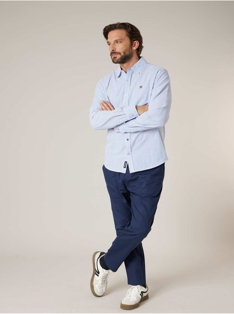 Chemise homme manches courtes en coton seersucker rayé 'Deeluxe' Bleu - Kiabi