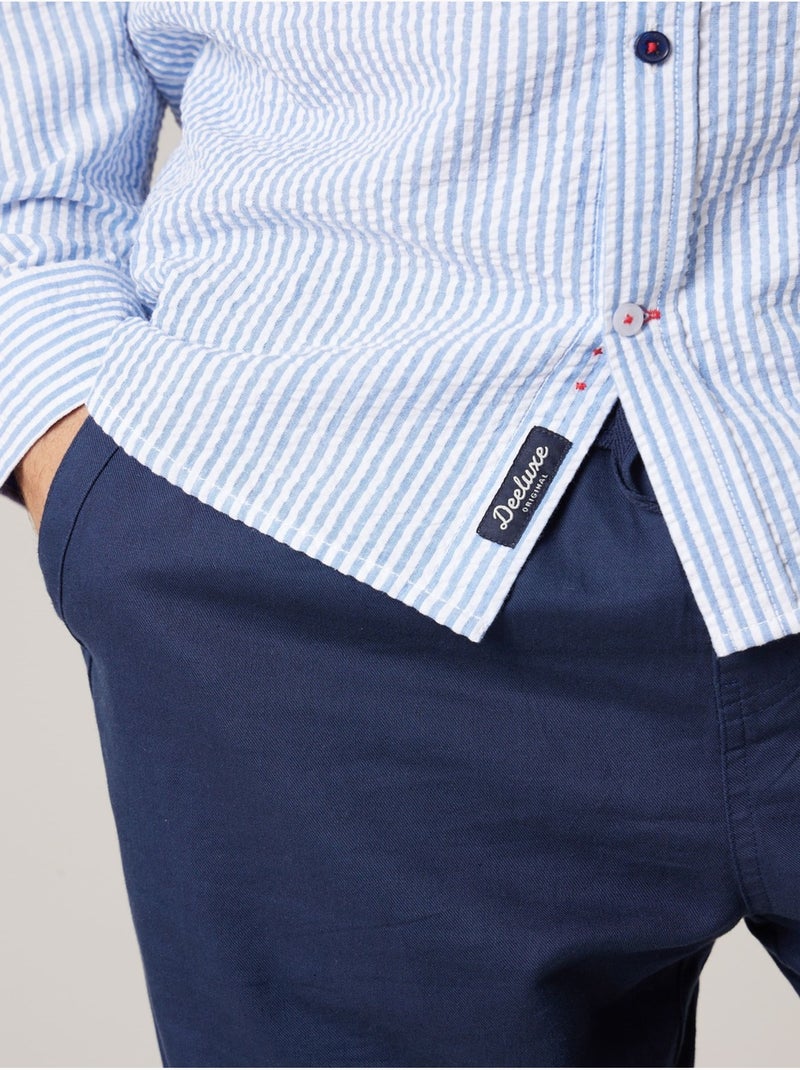 Chemise homme manches courtes en coton seersucker rayé 'Deeluxe' Bleu - Kiabi