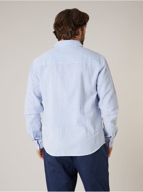 Chemise homme manches courtes en coton seersucker rayé 'Deeluxe' - Kiabi