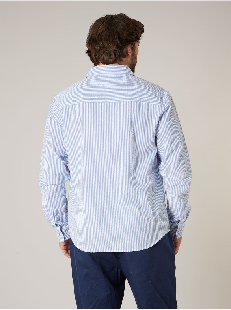 Chemise homme manches courtes en coton seersucker rayé 'Deeluxe' Bleu - Kiabi