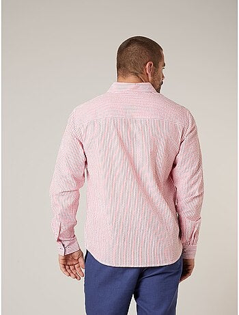 Chemise homme manches courtes en coton seersucker rayé 'Deeluxe'