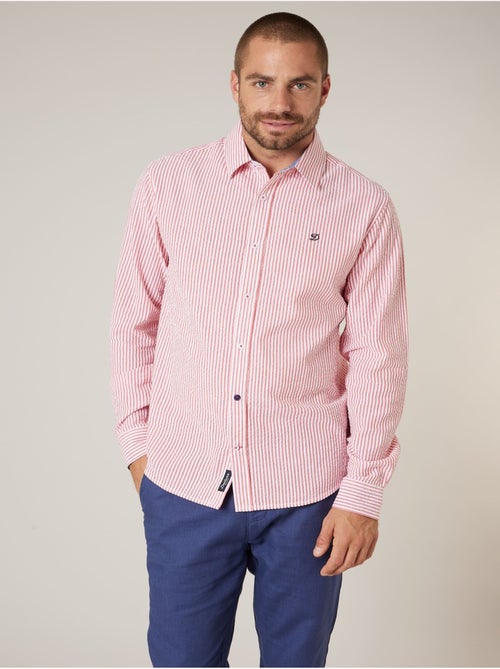 Chemise homme manches courtes en coton seersucker rayé 'Deeluxe' - Kiabi