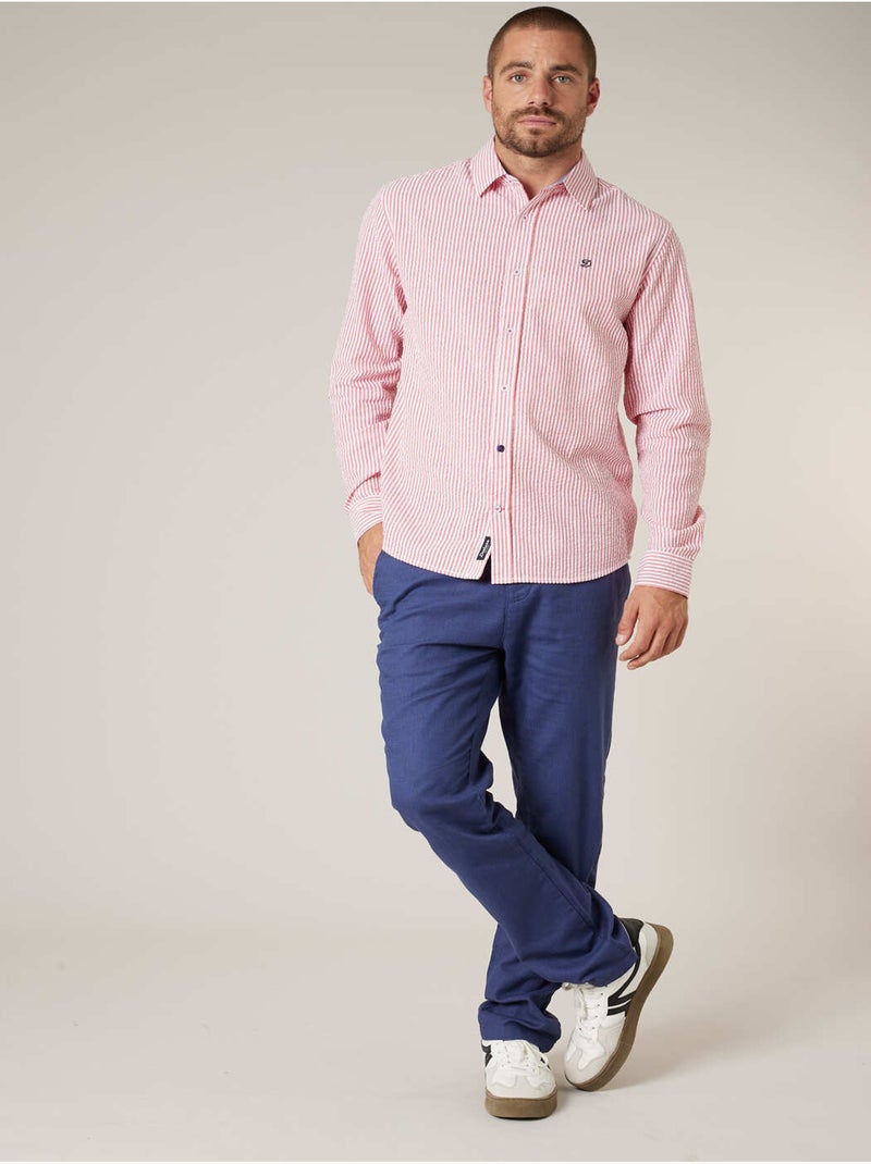 Chemise homme manches courtes en coton seersucker rayé 'Deeluxe' Rouge - Kiabi