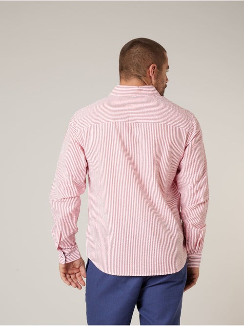 Chemise homme manches courtes en coton seersucker rayé 'Deeluxe' - Kiabi