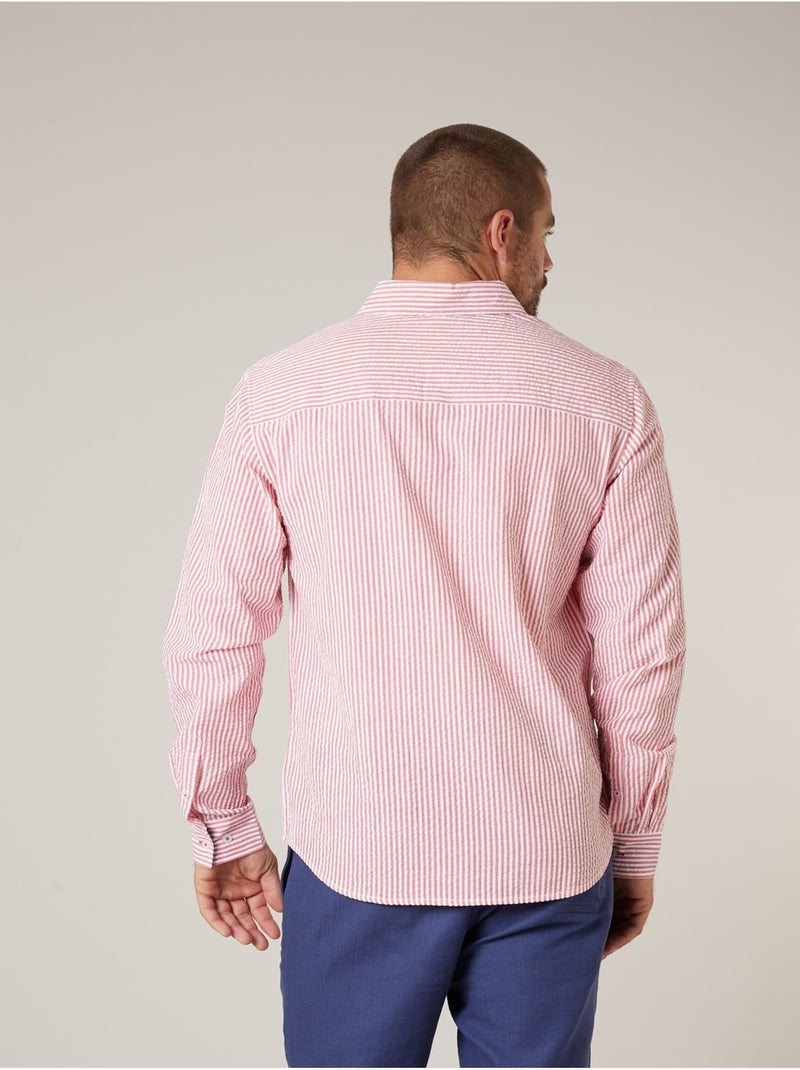Chemise homme manches courtes en coton seersucker rayé 'Deeluxe' Rouge - Kiabi