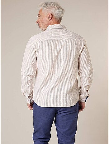 Chemise homme manches courtes en coton seersucker rayé 'Deeluxe'