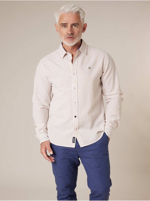 Chemise homme manches courtes en coton seersucker rayé 'Deeluxe' - Kiabi