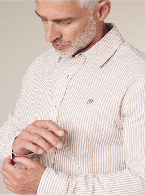 Chemise homme manches courtes en coton seersucker rayé 'Deeluxe' - Kiabi